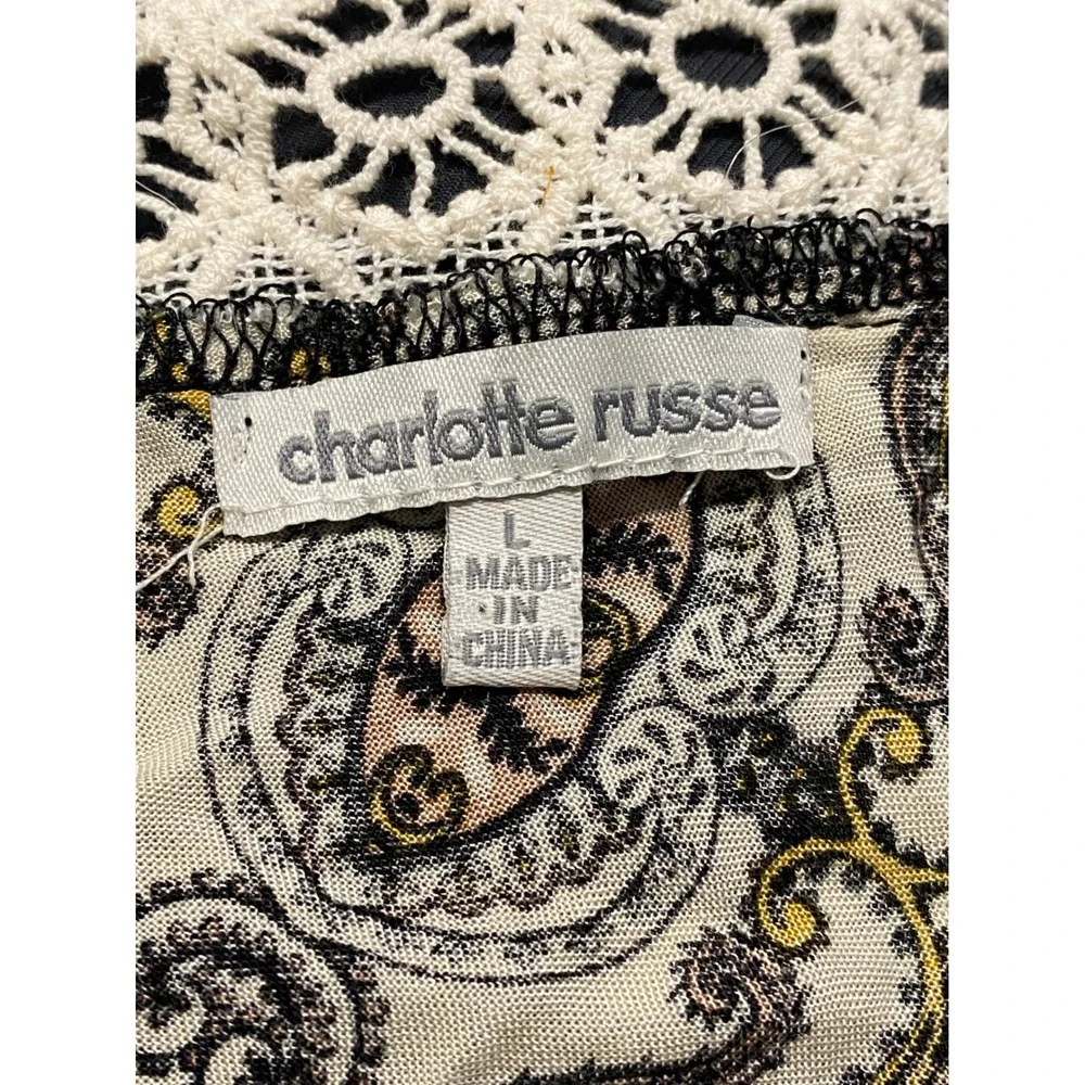 Charlotte Russe Womens Paisley Cold Shoulder Romper Crochet Lace Olive Black‎ L